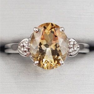 Genuine Oval Citrine & Natural Diamond Accent 925 Sterling Silver Ring